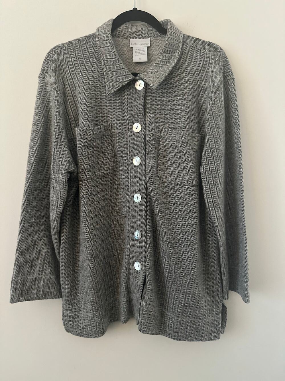 Soft Surroundings Herringbone Shacket Shirt Women's PL Gray Button Down Casual